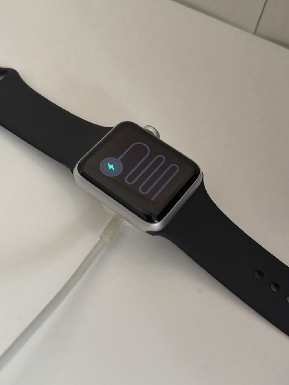 Apple Watch with Silver Case and Black Sport Band